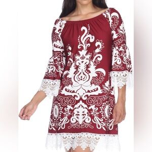 White Mark Burgundy and White Boho Dress